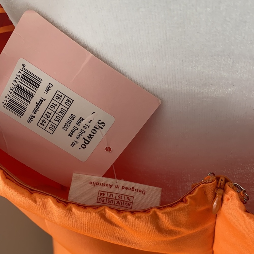 NWT SHOWPO GOING TO DRIVE YOU MAD DRESS IN TANGERINE SATIN - Picture 7 of 7